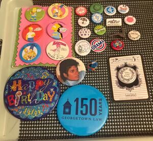 Vintage Pinback Button Lot 19 Pc Simpsons Michael Jackson Obama